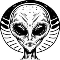 Extraterrestrial Alien Face in Monochrome Illustration for Science Fiction Themes vector