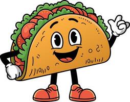 Happy Cartoon Taco Character with Red Shoes and Pointing Gesture Illustration vector