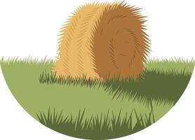 Hay Bale in Grassy Field Illustration for Agricultural Design vector