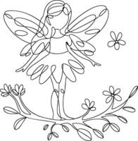 Enchanting Fairy on Floral Branch Line Art for Fantasy Illustrations vector