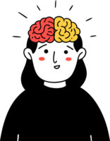 Illustration of a woman with an image of a brain with two hemispheres of different colors png