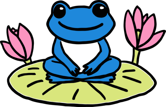 azul rana meditando en lirio almohadilla con floreciente flores png