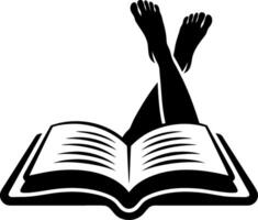 Relaxed Reading Illustration with Open Book and Crossed Legs vector