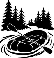 Rafting Adventure Silhouette with Pine Forest and Rapids Scene vector