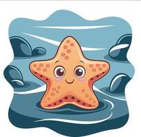Cute Smiling Starfish Cartoon with Ocean Waves for Kids Decor and Educational Materials vector