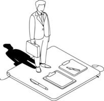 Businessman with Briefcase Standing on Giant Notebook Art vector
