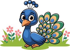 Colorful Peacock Cartoon for Children Educational and Decorative Use vector