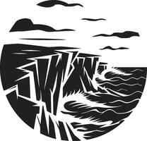 Dramatic Coastal Cliff Scene with Birds and Ocean Art Design vector