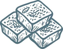 Hand Drawn of Three Textured Sponge Cakes with Seeds and Leaves vector
