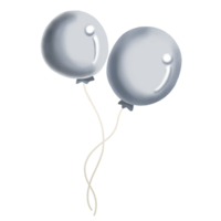 Two gray balloons on a string on a transparent background png