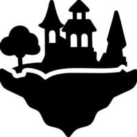 Floating Island Silhouette with Castle and Trees Fantasy Illustration vector