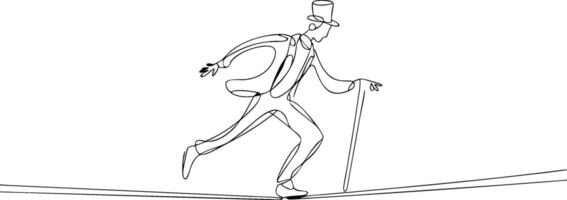 Elegant Gentleman Balancing on Tightrope Minimalist Line Art vector