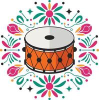 Floral Folk Art Drum with Decorative Patterns for Cultural Designs vector
