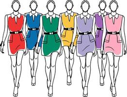Fashion Models Walking on Runway Colorful Illustration vector
