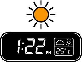 Digital Clock Weather Display with Sun and Temperature Illustration vector