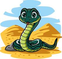 Cartoon Snake in Vibrant Desert Landscape with Rolling Sand Dunes vector