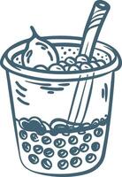 Bubble Tea Illustration with Tapioca Pearls and Straw Beverage Art vector