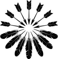 Black Arrow and Feather Circular Pattern Symbolizing Direction and Balance Illustration vector