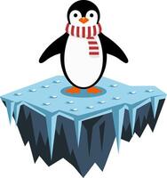 Cute Penguin in Scarf on Iceberg Cartoon for Winter and Holiday Designs vector