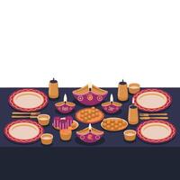 Diwali Celebration Festive Table Setting with Diyas and Sweets vector