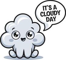 Cute Kawaii Cloud Character with Speech Bubble for Weather Theme vector