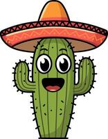 Cute Smiling Cactus Character Wearing Colorful Sombrero Illustration vector