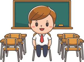 Cute Student Character in Classroom Setting with Chalkboard and Desks vector