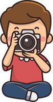 Cute Child grapher Cartoon Drawing with Camera Illustration vector