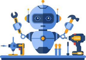Cute Robot Mechanic with Tools for Technology Repair Illustration vector