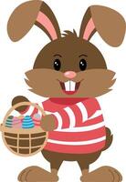 Cute Easter Bunny with Basket of Colorful Eggs Illustration vector