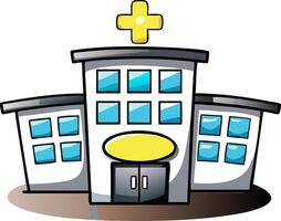 Cartoon Hospital Building Front with Yellow Cross Symbol for Healthcare Design vector