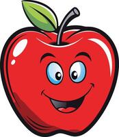Smiling Red Apple Cartoon with Leaf and Cheerful Expression vector