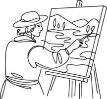 Artist Painting Landscape Continuous Line Art for Creative Design vector