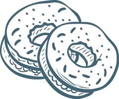 Hand Drawn Illustration of Two Classic Donuts with Toppings vector