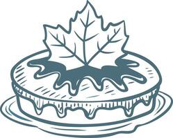 Illustration of Maple Leaf Topped Pie Dessert with Dripping Icing vector