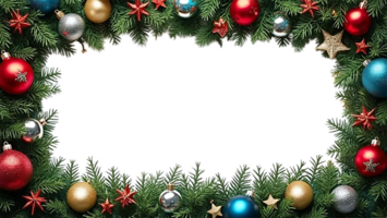 christmas frame with balls and fir branches isolated on transparent background png