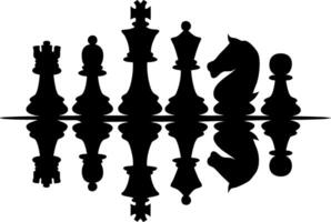 Chess Pieces Silhouette with Reflective Mirror Effect Illustration vector
