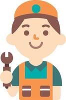 Smiling Cartoon Mechanic with Wrench Illustration vector