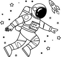 Astronaut Floating in Space Illustration with Stars and Rocket Art vector