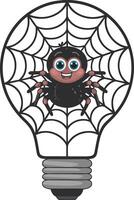 Adorable Cartoon Spider on Web Inside Light Bulb Symbol of Creativity and Innovation vector