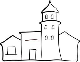 Minimalistic Outline of Medieval Building with Tower and Windows Art vector