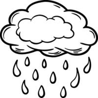 Black Outline Raincloud with Raindrops Illustration for Weather Graphics vector