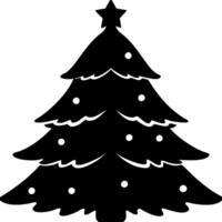 Black Silhouette Christmas Tree with Star and Ornament Design vector