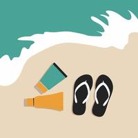 Beach Essentials with Flip Flops and Sunscreen on Sand vector