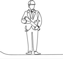 Continuous Line Drawing Architect with Blueprint Illustration vector