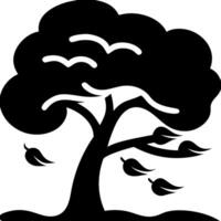 Silhouette Tree with Falling Leaves and Birds Illustration for Nature Design vector