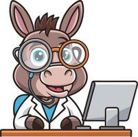 Adorable Donkey Scientist Cartoon Working on Computer Design vector