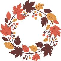 Autumn Leaf Wreath with Red Orange Yellow Foliage and Berries Illustration vector