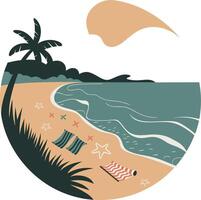Tropical Beach Art with Palm Trees Waves and Starfish vector