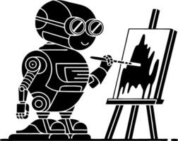 Robotic Artist Painting on Canvas in Futuristic Art vector